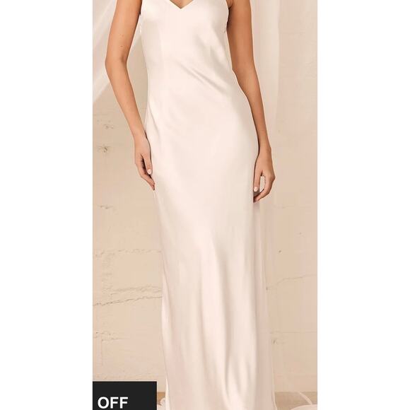 Lulus Satin V Neck Wedding Dress with Train White Sz XL NWOT # 406 - Picture 10 of 11